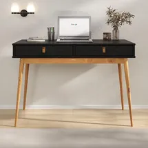 Idimex Schreibtisch Wanda mit 2 Schubladen aus Massivholz schwarz / Eiche farben Bürotisch mit konischen Beinen, Home Office Tisch, Büromöbel mit Stauraum