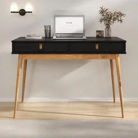 Idimex Schreibtisch Wanda mit 2 Schubladen aus Massivholz schwarz / Eiche farben Bürotisch mit konischen Beinen, Home Office Tisch, Büromöbel mit Stauraum