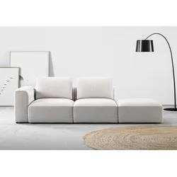 Chaiselongue RAUM.ID "Cushid", weiß, B:273cm H:62cm T:109cm, 100% Polyester, Sofas, Modul-Sofa, bestehend aus 2-Sitzer und Hocker