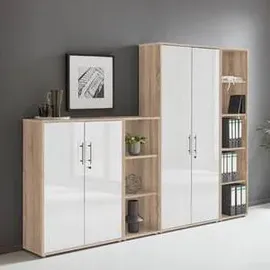BMG Möbel Office Edition Aktenschrank 257 x 186 x 33 cm Eiche Sonoma/Weiß Hochglanz