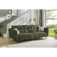 Big-Sofa JOCKENHÖFER GRUPPE "Spa, im Retrolook mit Wellenfederung" Sofas Gr. B/T: 251cm x 110cm, Veloursstoff, grün (dunkelgrün) und frei im Raum stellbar, inkl. 7 Kissen