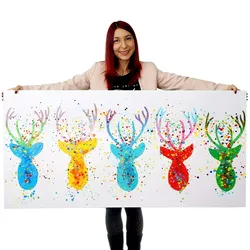 Mendler Ölgemälde Hirsche II, 100% handgemaltes Wandbild Gemälde XL, 140x70cm