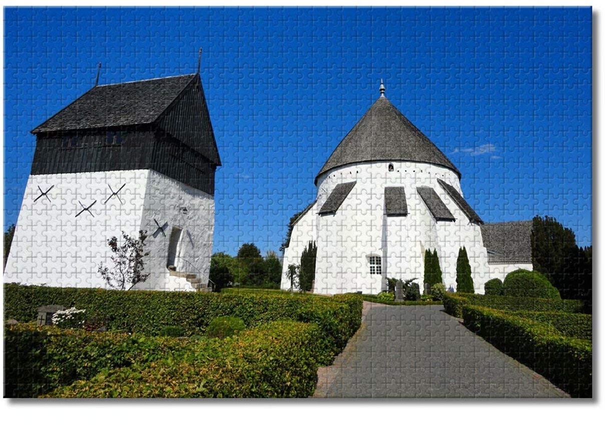 Dänemark The Round Church Bornholm Puzzle für Erwachsene Kinder 1000 Teile Holzpuzzle Spiel für Geschenke Heimdekoration Besondere Reise Souvenirs