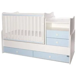 Lorelli Baby- Jugendbett Combo umbaubar 2 Kinder gleichzeitig Schaukelfunktion weiß blau