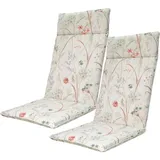 2er-Set Luxuriöse Hochlehner-Auflage, Gartenstuhlkissen wasserabweisend, Blumenmuster weiss, 120 x 50 cm, weich & komfortabel für optimale Entspannung