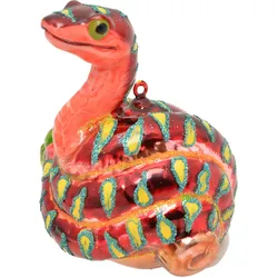 Christbaumschmuck KREBS GLAS LAUSCHA "Schlange, Orange, 9cm", bunt (mehrfarbig), B:9,5cm H:10cm T:9,5cm, Glas, Weihnachtsbaumschmuck, Christbaumschmuck aus Glas, mundgeblasen, handgefertigt, Tierfigur