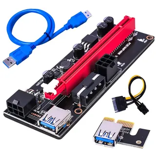 Centitenk PCI-E-Steckkarte 1X bis 16X GPU Extender Riser Adapter Mit USB 3.0 und 6-Pin-Schnittstelle, Blau