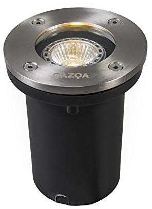 Qazqa - Modern Moderner Bodenstrahler Außen aus Edelstahl I nickel matt - Basic Round I Außenbeleuchtung - Edelstahl Rund - LED geeignet GU10