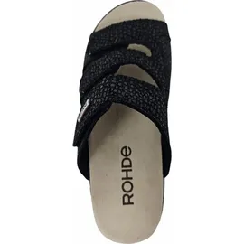 ROHDE Damen Pantolette aus Veloursleder mit drei Klettverschlüssen Abano 5221, Größe:41 EU, Farbe:Schwarz - 41