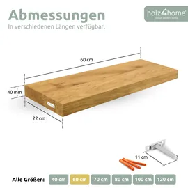 holz4home Schwebendes Wandregal aus Eiche 60cm Ohne Baumkante Natur