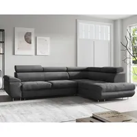 Ecksofa Monaco Samt Grau mit Bettkasten Kopfteilverstellung Ottomane rechts, verstellbar