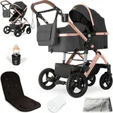 Bergsteiger Nizza 3 in 1 Kinderwagen, Kombikinderwagen Komplettset, Babywanne & Buggy Sportsitz inklusive, Auto-Babyschale & Isofix Station optional