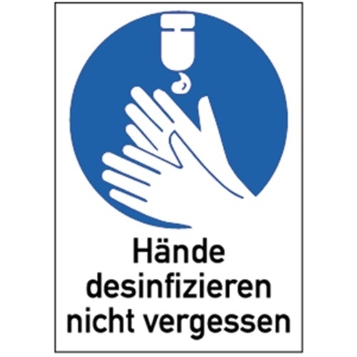 Schild Hände desinfizieren nicht vergessen, Kombischild, Kunststoff, 210x297 mm
