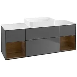 Villeroy und Boch Finion Waschtischunterschrank G741GNGK 160x60,3x50,1cm, Regale Walnut veneer, Anthracite matt