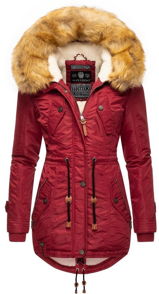 Navahoo Wintermantel La Viva hochwertiger Winterparka mit großem Kunstfell rot XXXL (46)