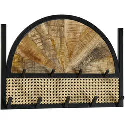 KADIMA DESIGN Wandgarderobe Mango Massivholz / Rattan 53x40x7,5 cm Design Flurgarderobe, Hakenleiste Wiener Geflecht, Wandpaneel Metall, Garderobe Wand,