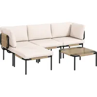 Outsunny Polyrattan Gartenmöbel Set rattan sitzgruppet mit 2 Eckstühlen 2 Hocker Tisch Breit&Tief Sitz abnehmbar Kissen für Garten Khaki   Aosom.de