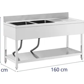 Royal Catering Spültisch 2 Becken Edelstahl 160 x 60 cm -