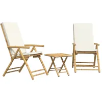 vidaXL 3-tlg. Bistro-Set Klappbar mit Cremeweißen Kissen Bambus