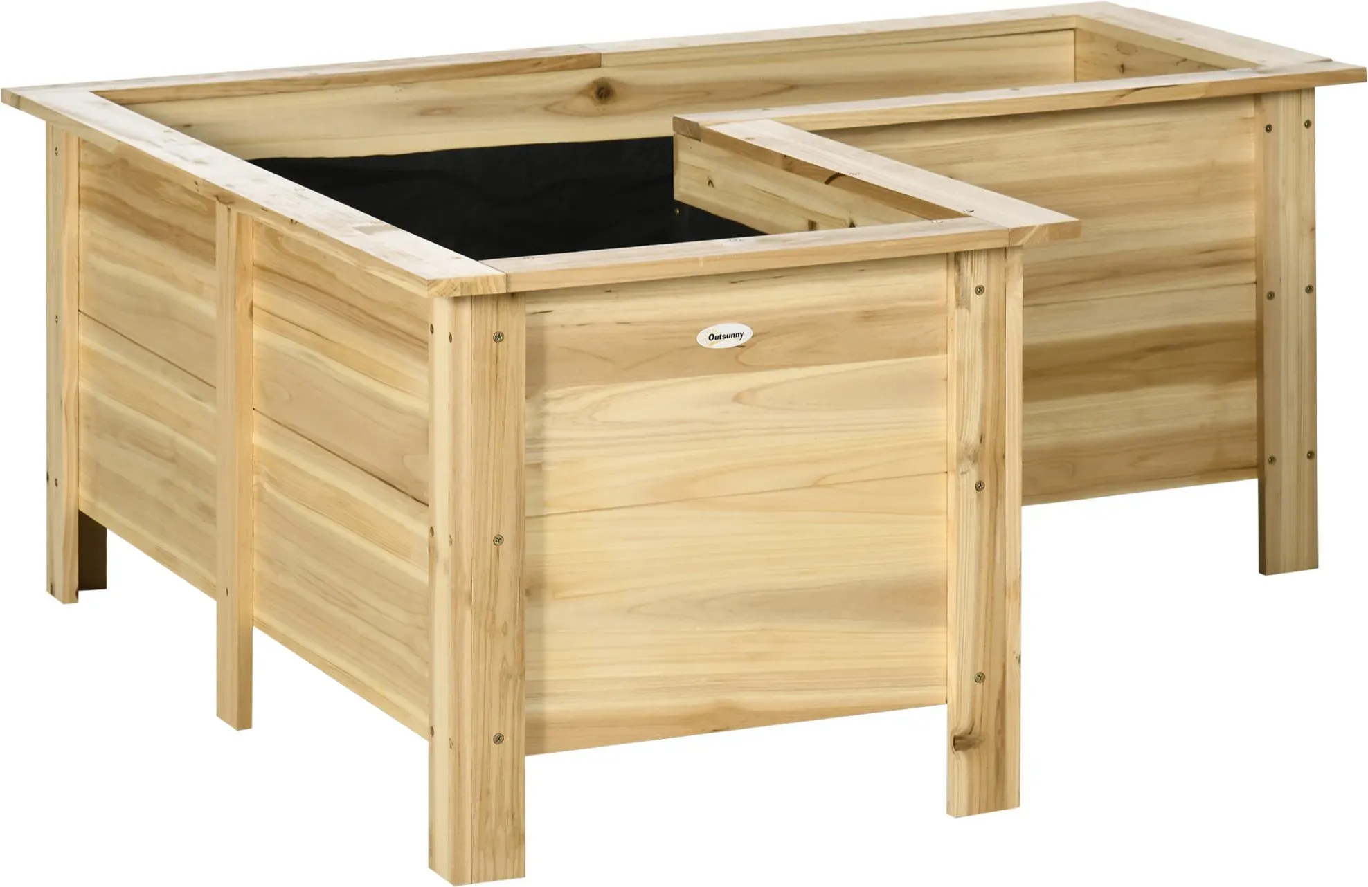 Outsunny Erhöhtes Holz-Pflanzkasten, Außenkübel in L-Form mit Vliesstoff, Urbaner Gemüsegarten für Pflanzenanbau, Blumen auf Terrasse, Garten, 120x120x50 cm, Natural   Aosom