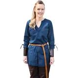 Battle-Merchant - Mittelalter Tunika Ylva für Frauen, Tailliertes frühmittelalter Hemd, Schildmaid Outfit, LARP, Wikinger, Pirat, Kostüm (3XL, Blau)