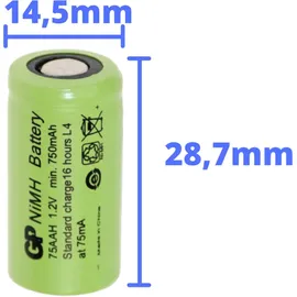 GP 4 x GP GP75AAH Akku 2/3AA Mignon NiMH Akku 1,2V 750mAh