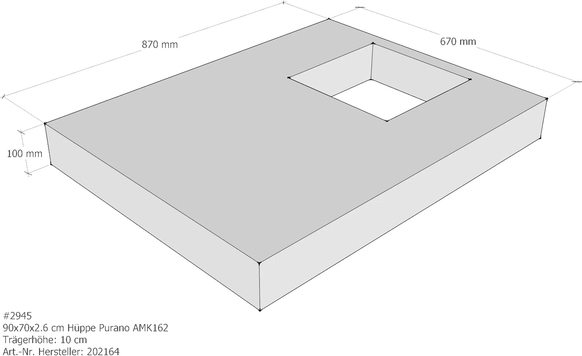 Duschwannenträger Hüppe Purano 90x70x2,6 cm rechteckig AMK162