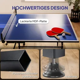sportnow Tischtennisplatte Klappbar Indoor mit Rollen Blau