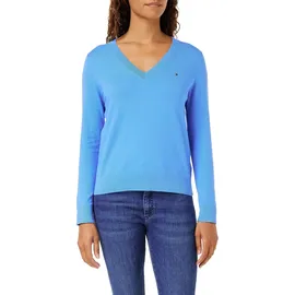 Tommy Hilfiger Damen Pullover Co Jersey Stitch V-Nk Sweater Strickpullover, Blau (Well Water), S