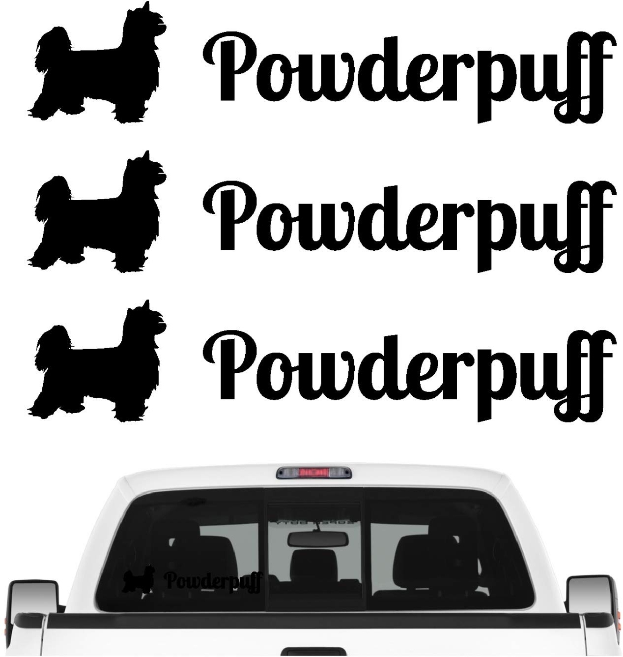 siviwonder Powder Puff Powderpuff Aufkleber 3er Set Hundeaufkleber Hundemotiv Hund Folie Farbe Schwarz, Größe 10cm