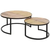 Riess-Ambiente Couchtisch VIENNA LOUNGE - 2er Set 70cm rund Mangoholz massiv Wiener Geflecht Metall schwarz