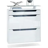 Vladon Schuhschrank, Weiß Hochglanz, Schwarz, Holzwerkstoff, 89x96x23 cm, Garderobe, Schuhaufbewahrung, Schuhschränke
