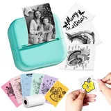 Memoking Mini Drucker für Smartphone - Thermodrucker Mini Fotodrucker M02L Bluetooth Minidrucker mit 1 Aufkleberpapier Rollen, Mini Thermodrucker Aufkleber Drucker für Fotos, Geschenke, Studiennotizen