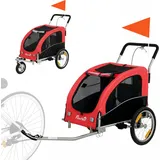 PawHut 2-in-1 Hundeanhänger für Fahrrad & Jogger Hundebuggy für kleine & mittelgroße Hunde bis 20 kg Faltbarer Fahrradanhänger mit 600D Oxford, Reflektoren, Handbremse, Universelle Kupplung, Rot   Aosom