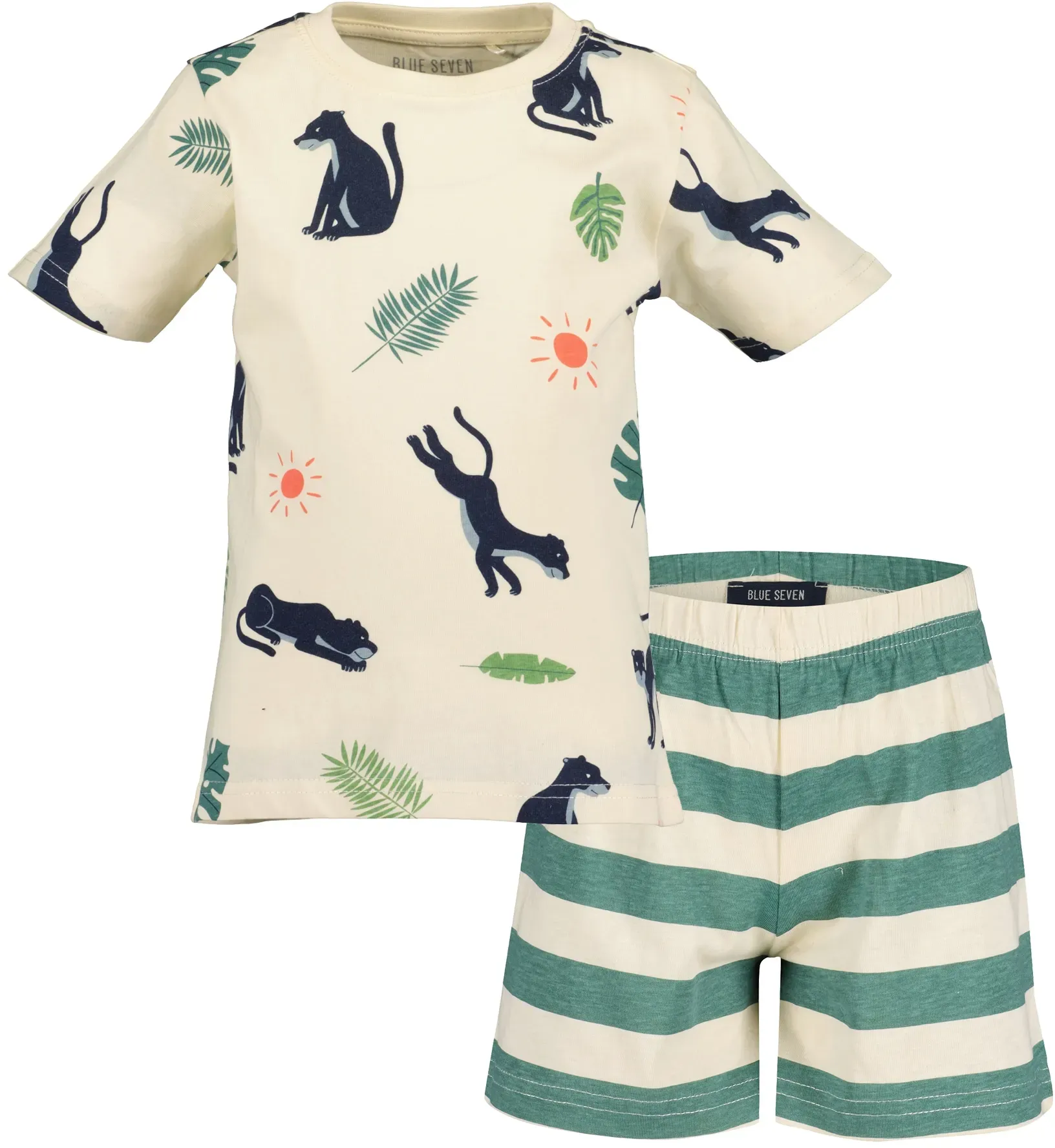 Shorty BLUE SEVEN, Jungen, Gr. 92 (98), bunt (stein), Jersey, Obermaterial: 100% Baumwolle, bedruckt, Basic normal, Rundhals, Homewear-Sets Shorty