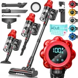 KESSER® Akku Staubsauger kabellos bis 70 Min. Laufzeit & Leise   Akkustaubsaguer mit LED Display Stabstaubsauger beutellos mit Anti-Tangle-Bodenbürste für Hartböden Teppich Tierhaare