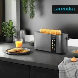 Arendo Toaster 2 Scheiben, Langschlitztoaster, Langschlitz, Edelstahl, 1000W, Display mit Restzeitanzeige, Brötchenaufsatz, Defrost Funktion, Wär... - Grau