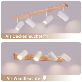 GBLY Deckenstrahler 4 Flammig Holz schwenkbar weiß