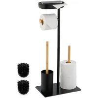 Relaxdays WC Garnitur, Bambus, HBT: 66,5x30x20 cm, freistehender Klopapierhalter,