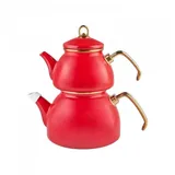 KARACA Retro Emaille-Teekannen-Set, 3.4L, Rot, Induktionsgeeignet,Türkische Caydanlik