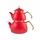 KARACA Retro Emaille-Teekannen-Set, 3.4L, Rot, Induktionsgeeignet,Türkische Caydanlik