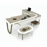 aea Designer Schreibtisch mit Couchtisch Oval Schubladen Arbeitszimmer