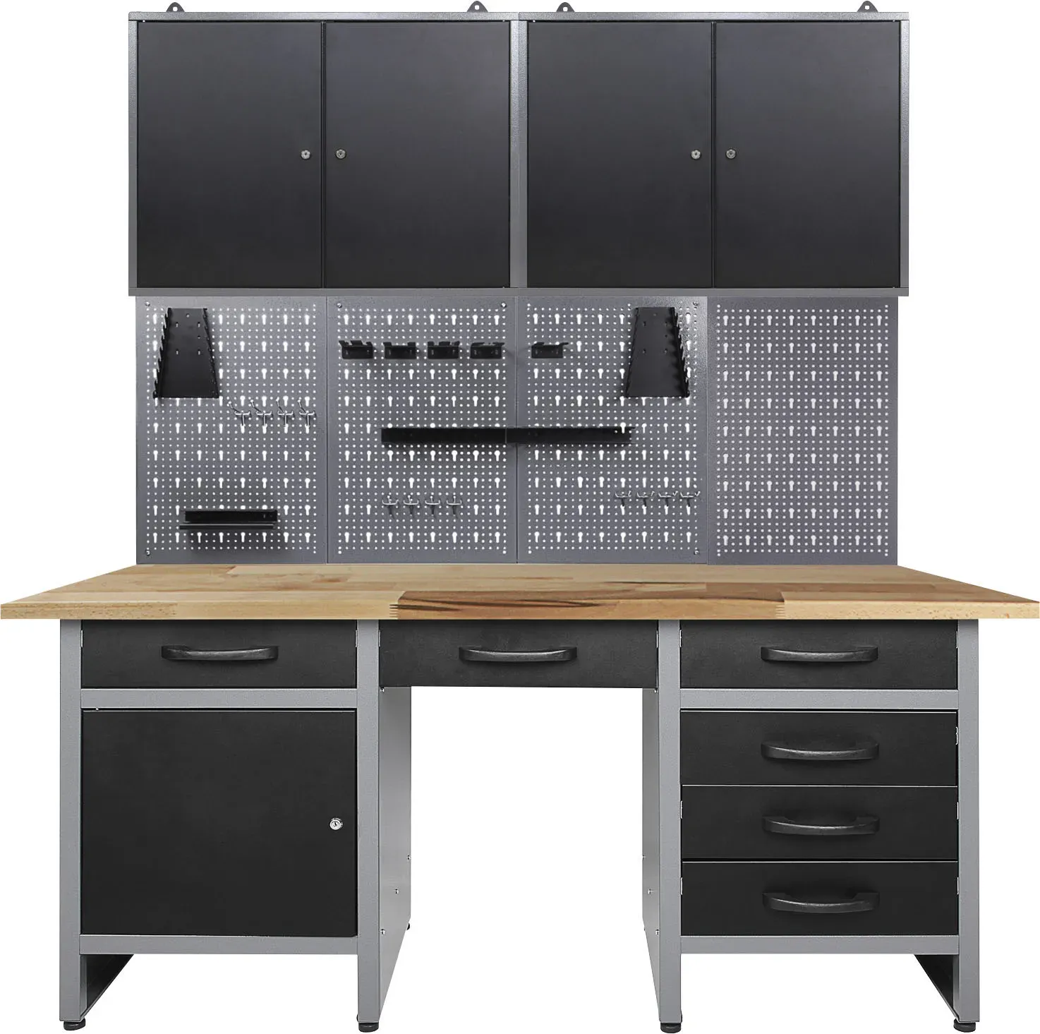 Werkstatt-Set ONDIS24, schwarz (anthrazit, schwarz, grau), B:160cm H:205cm T:60cm, Metall, Werkbänke, 160 cm