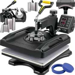 VEVOR 1200 W Hitzepresse 8 in 1 T-Shirtpresse 38 x 38 cm Schwarz Transferpresse Heißpresse T-Shirt zum Aufbringen von Buchstaben Zahlen und Mustern