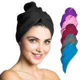 Fit-Flip Haarturban Set Mikrofaser – 2 Stück, saugstark und schnelltrocknend - Spezial Turban Handtuch als auch Haarhandtuch (schwarz)