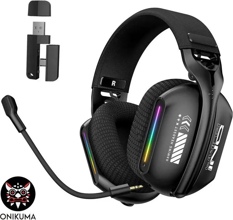 ONIKUMA GT808, RGB-beleuchtetes Triple-Mode-Wireless-Headset, ideal für PC/Laptop/FPS-Gamer, 2,4-GHz-Wireless-Gaming-Headset mit Mikrofon, 5.3-Kanal-Wireless-Gaming-Headset, Stereo-Audio, wiederaufladbares Gaming-/Musik-Headset, Over-Ear-Headset, Geschenk