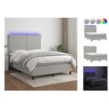 vidaXL Boxspringbett mit Matratze & LED Hellgrau 140x200 cm Stoff