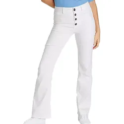 AjC Damen High Waist Jeans Baumwoll-Hose Bootcut Hose mit Knopfdetails 55820553 Weiß - 36