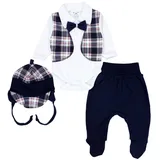 TupTam Baby Kleidung Set Body Strampelhose Mütze Bekleidungsset Jungen Mädchen, Farbe: Dunkelblau/Fliege/Kariert, Größe: 74 - 74