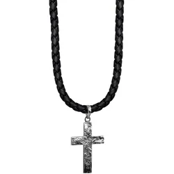 KUZZOI Herren Kreuz Oxidiert Leder in 925 Sterling Silber Herrenschmuck   